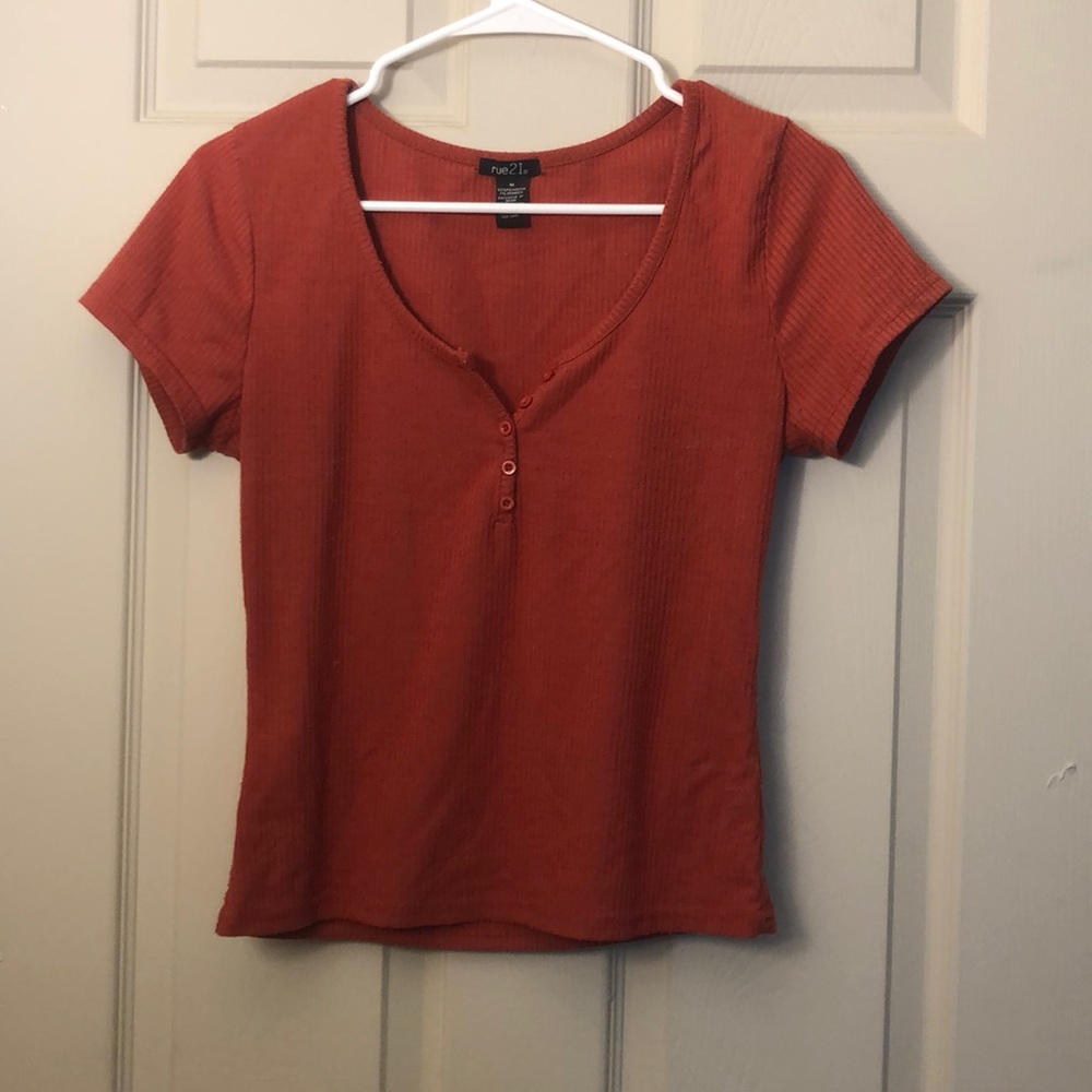 Faux button up v neck top